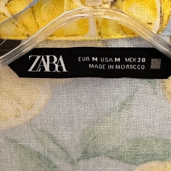Zara Lemon Print Tie-Waist Top Womens Medium Linen Blend Beachy Novelty Fruit - Picture 7 of 11